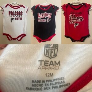 🏈❤️🖤 Set of 3 Atlanta Falcon Baby Girl Onesies